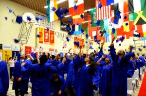 Grads throwing caps in air