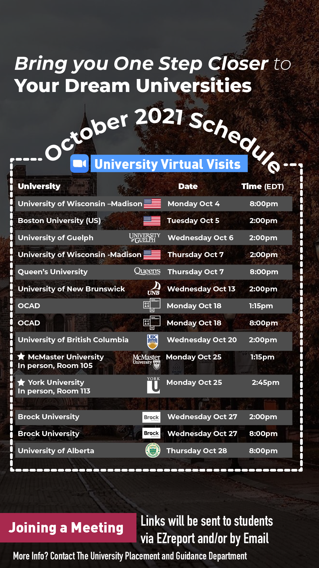 October Brings University Visits and Workshops to Help Students Prepare