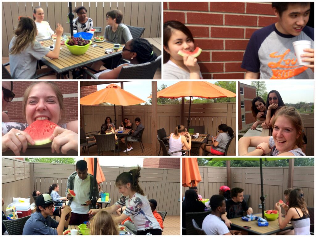 Students sitting on patio
